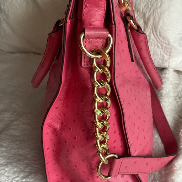 Michael Kors Pink Ostrich Embossed Leather Hamilton North South Tote - Picture 4 of 5